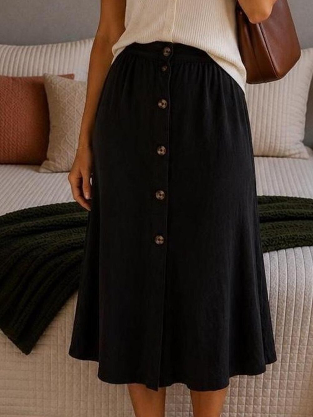 Time and Tru Black Button-Front Skirt